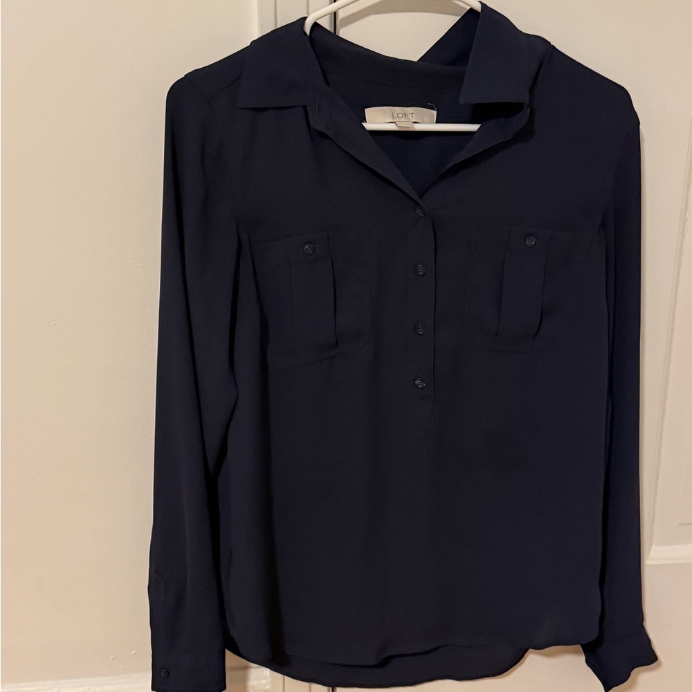 LOFT Navy Button Down Shirt